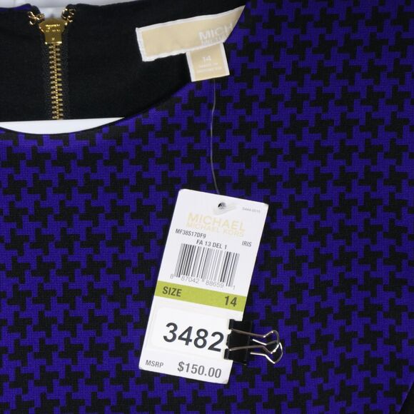 NEW Michael Kors Dress Womens 14 Purple Houndstooth Stretchy Body Con NWT $150 - Picture 9 of 9